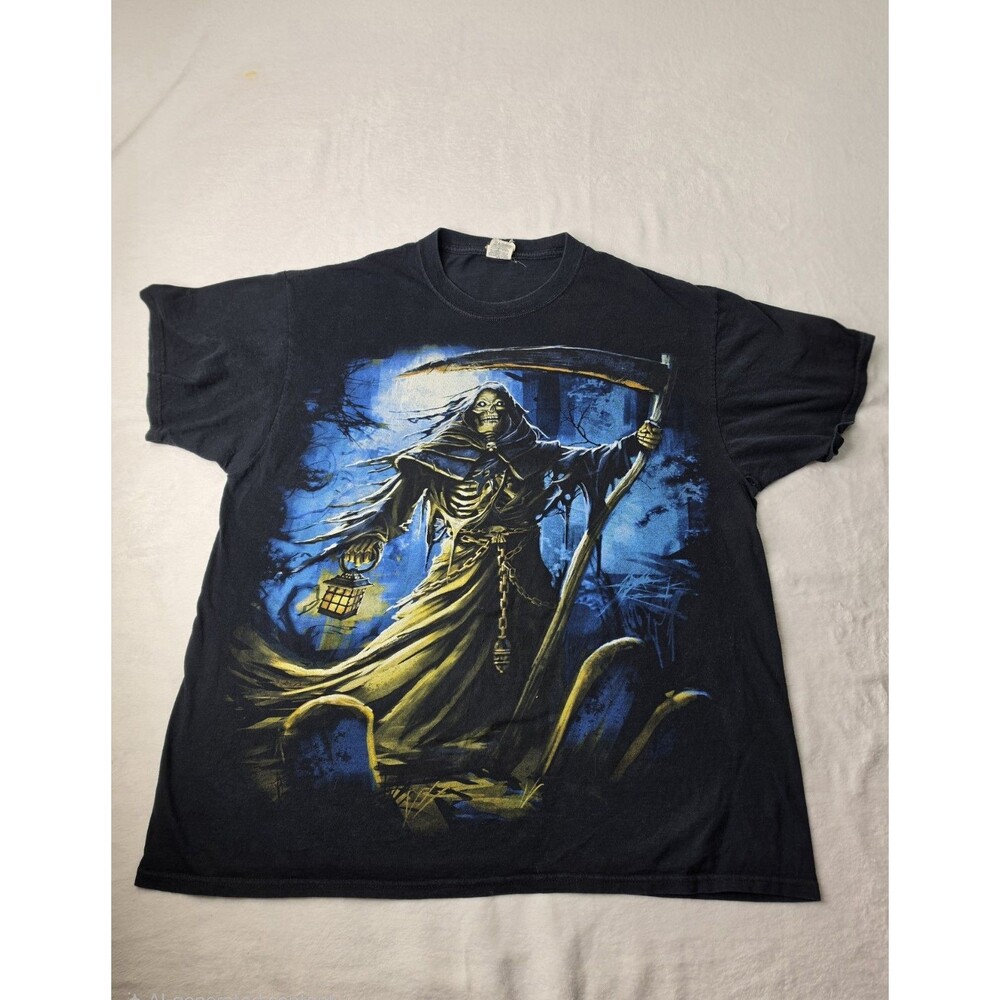 Vintage Y2K Jerzees Grim Reaper Black Short Sleeve Graphic T-shirt Size XL